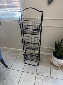 3-Tier Black Metal Wire Basket Stand