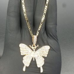 14k Gold Filled Figaro Chain, With Beautiful Butterfly Pendant.