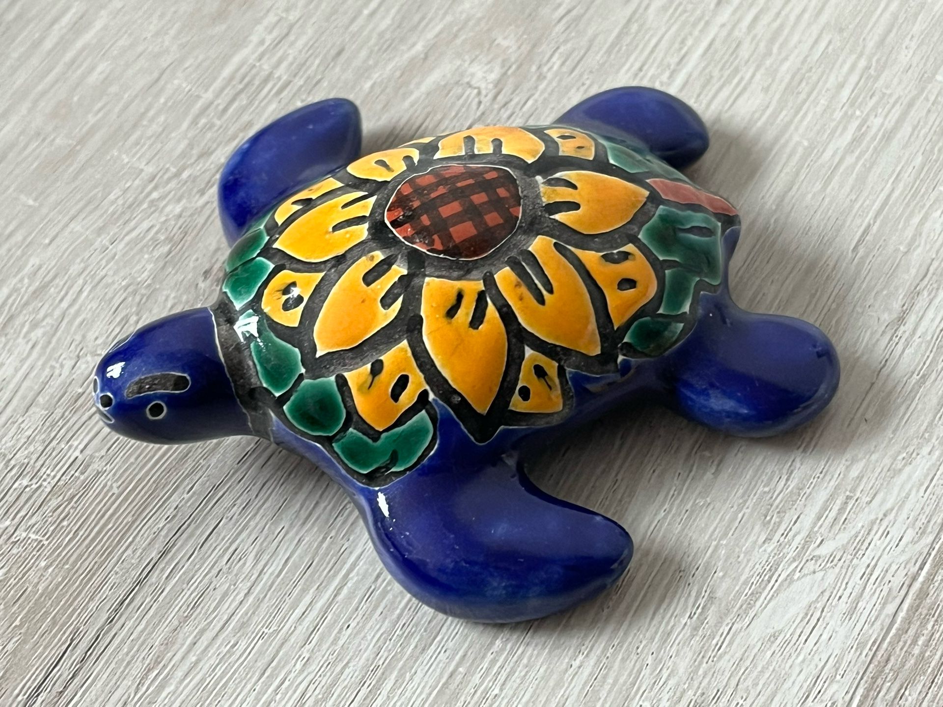 Talavera Style Hand Painted Mexican Pottery Turtle