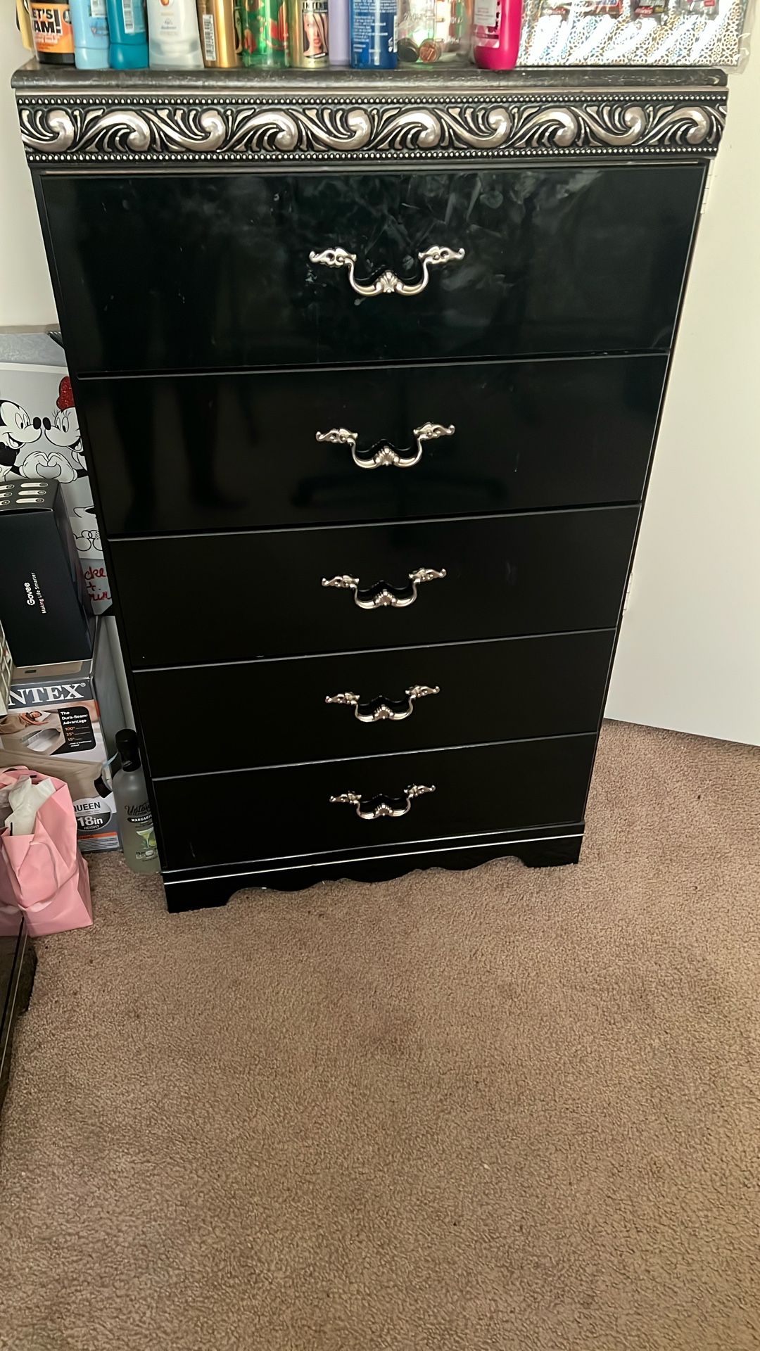 Ashley Black And Marble Tall Dresser