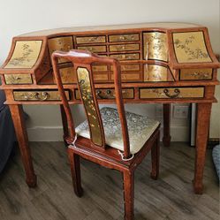 Antique Asian-Inspired Writing Desk & Chair Set