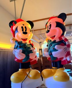 Mickey & Minnie Mouse Christmas Blow Mold Light-Up Figures – Set of 2