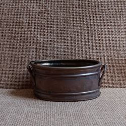 Vintage Brass Planter w/ Handles, Small Indoor Planter, 4.75" Brass Oval-Shaped Planter