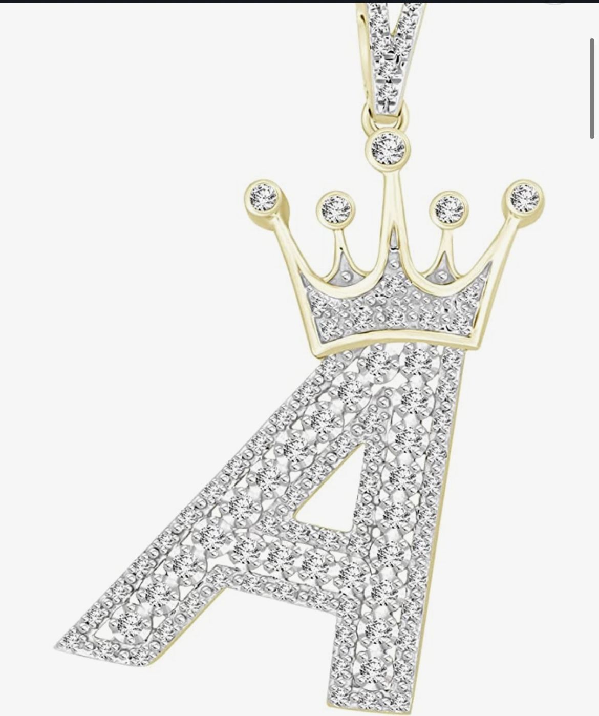 Crown Letter A Pendent 3/8 Dimonds With 10k Yellow Gold