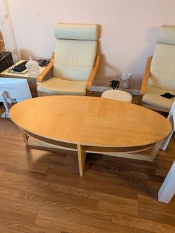 FREE — IKEA-Style Oval Coffee Table, Birch, w/ Lower Shel