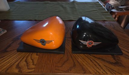 Harley Davidson Bookend Orange an black Motorcycle Gas Tanks