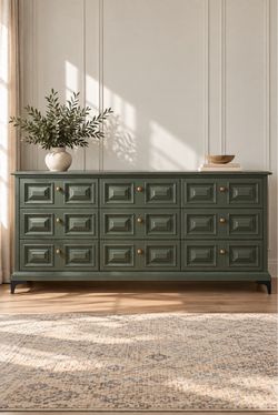 Deep Olive Green MCM Dresser | 9 Drawers | TV Stand / Credenza