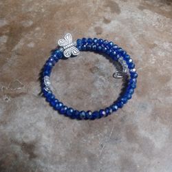 Handmade Blue Glass Beaded Butterfly Wraparound Bracelet