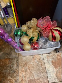 Bin filled with Christmas Balls