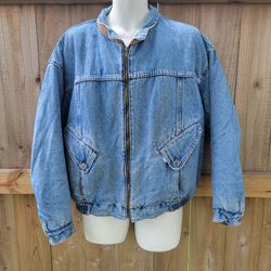Vtg Levi's Silver Tab Blue Denim Jacket Puffer Large Nylon Lined Stretch Waist 
