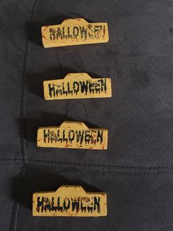 Set of four scary Halloween miniature plaques handcrafted great for crafters