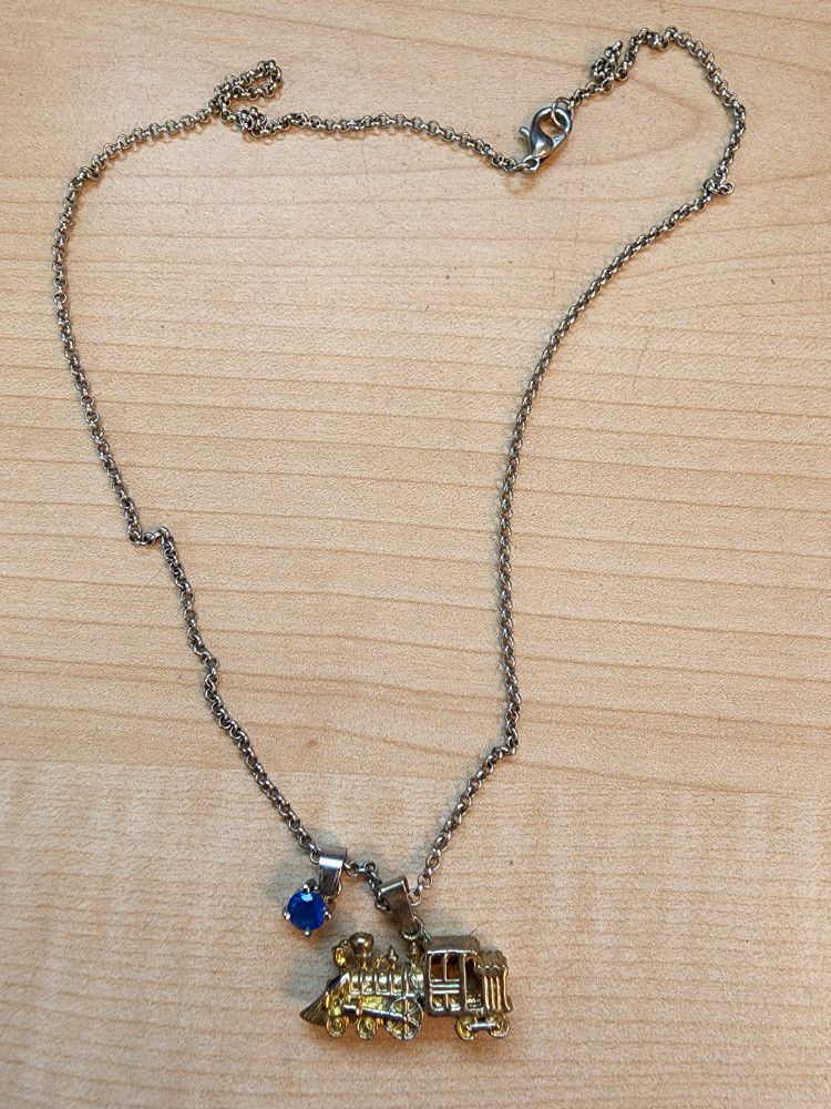 Train Pendant And Blue Stone Necklace