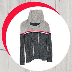 Purple Snow Black & Gray Marble w Red, White, Blue Band Sweater Hoodie Women Large