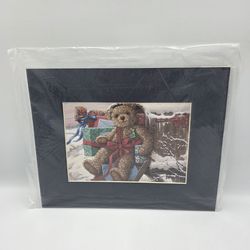 NEW Special  Delivery Art Print 8 X 10 Teddy Bear In Mailbox Country w/ Blue Mat