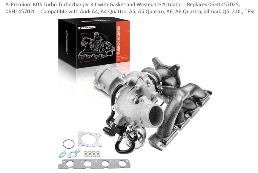 A-Premium K03 Turbo Turbocharger Kit with Gasket and Wastegate Actuator 