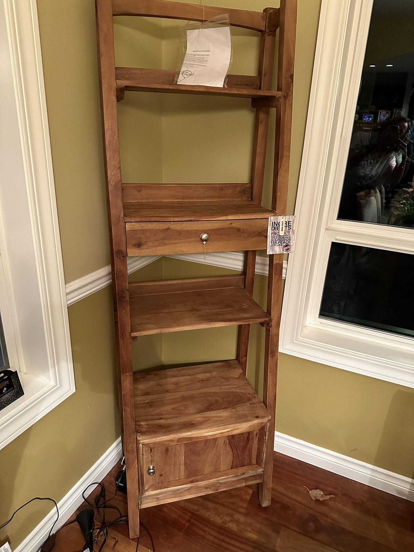 New Acadia Wood Ladder Bookshelf w/ Drawers