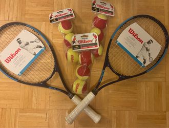 Brand New Wilson Ultra Power XL 112 Tennis Rackets + 9 Wilson US Open Red Balls