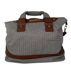 Tommy Bahama Brown Tan Metallic Canvas Carry On Luggage Bag with Strap 