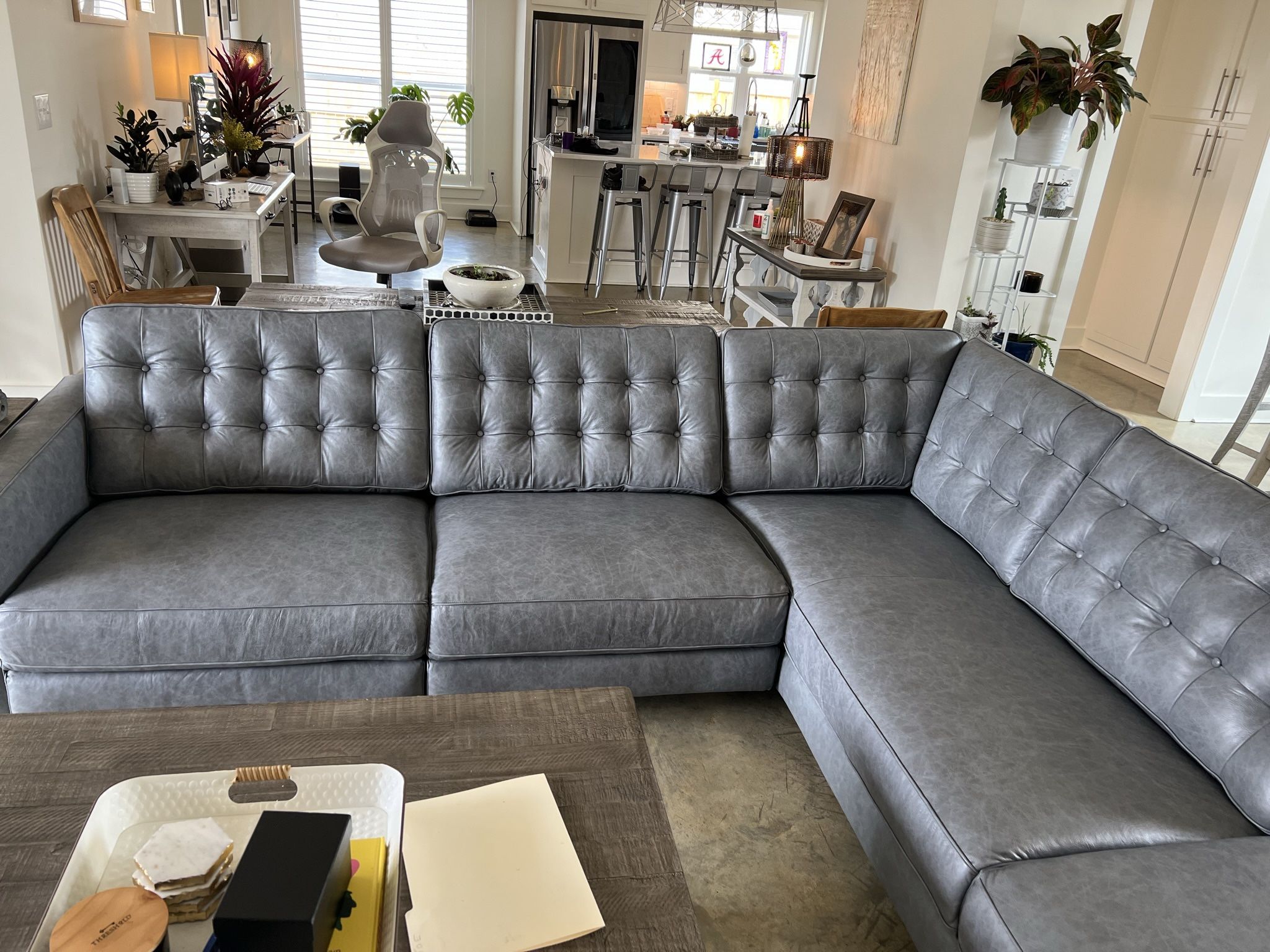 large Leather Sectional, With Electric Foot Rests