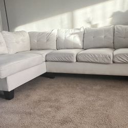 White Faux Leather L Sectional Couch 