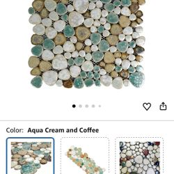 Hominter Pebble Porcelain Mosaic Glossy Mixed Aqua, Cream & Coffee Glazed Ceramic Tile for Bathroom, Shower Floor, Accent Wall, Spa Decor (10 Square F
