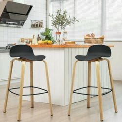 ⚡P45#6 $95 Set Of 2 Modern Barstools Pub Chairs Black With Low Back And Metal Leg