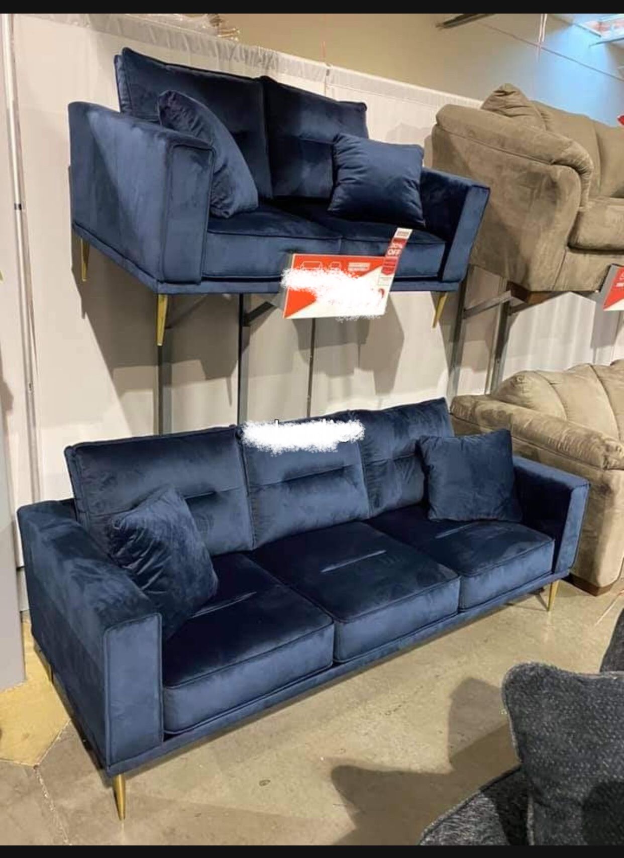 Navy Blue Sofa Loveseat Modern Velvet 2 Piece Living Room Set☄️ Brand New💯 Color Options👍 Delivery Available💥 Financing Options👈