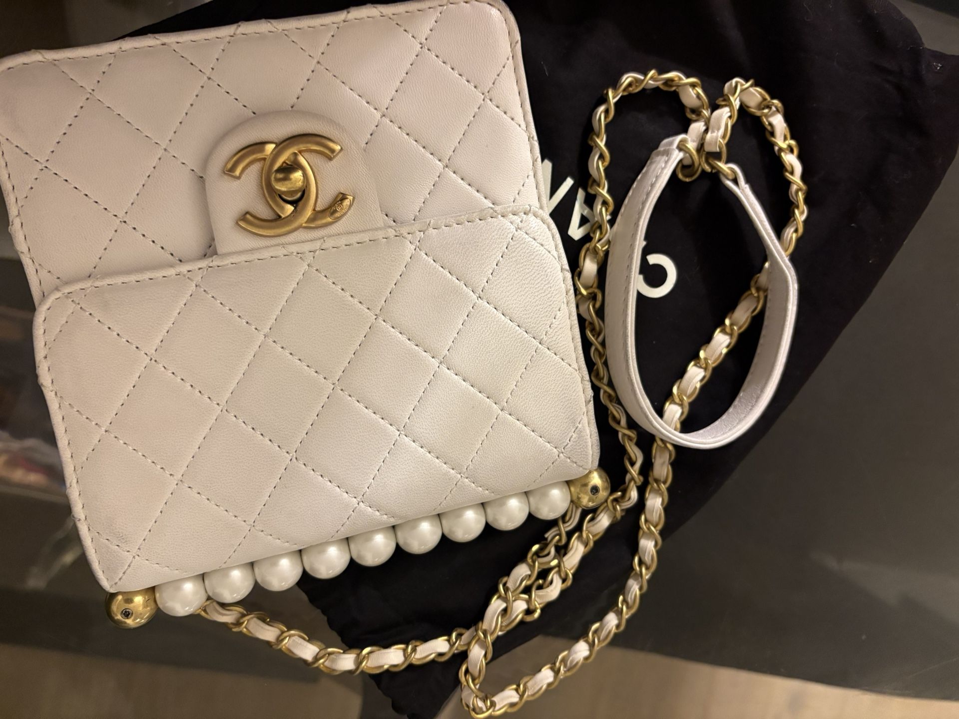 Chanel Beautiful Pearl Leather Bag Lambskin Leather.