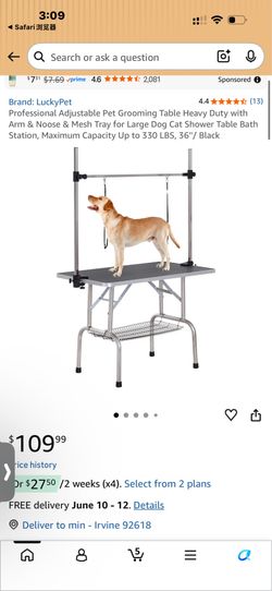 Professional Adjustable Pet Grooming Table Heavy Duty with Arm & Noose & Mesh Tray for Large Dog Cat Shower Table Bath Station, Maximum Capacity Up to