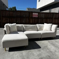 Beige Modular Sofa Sectional With Removable Ottoman 