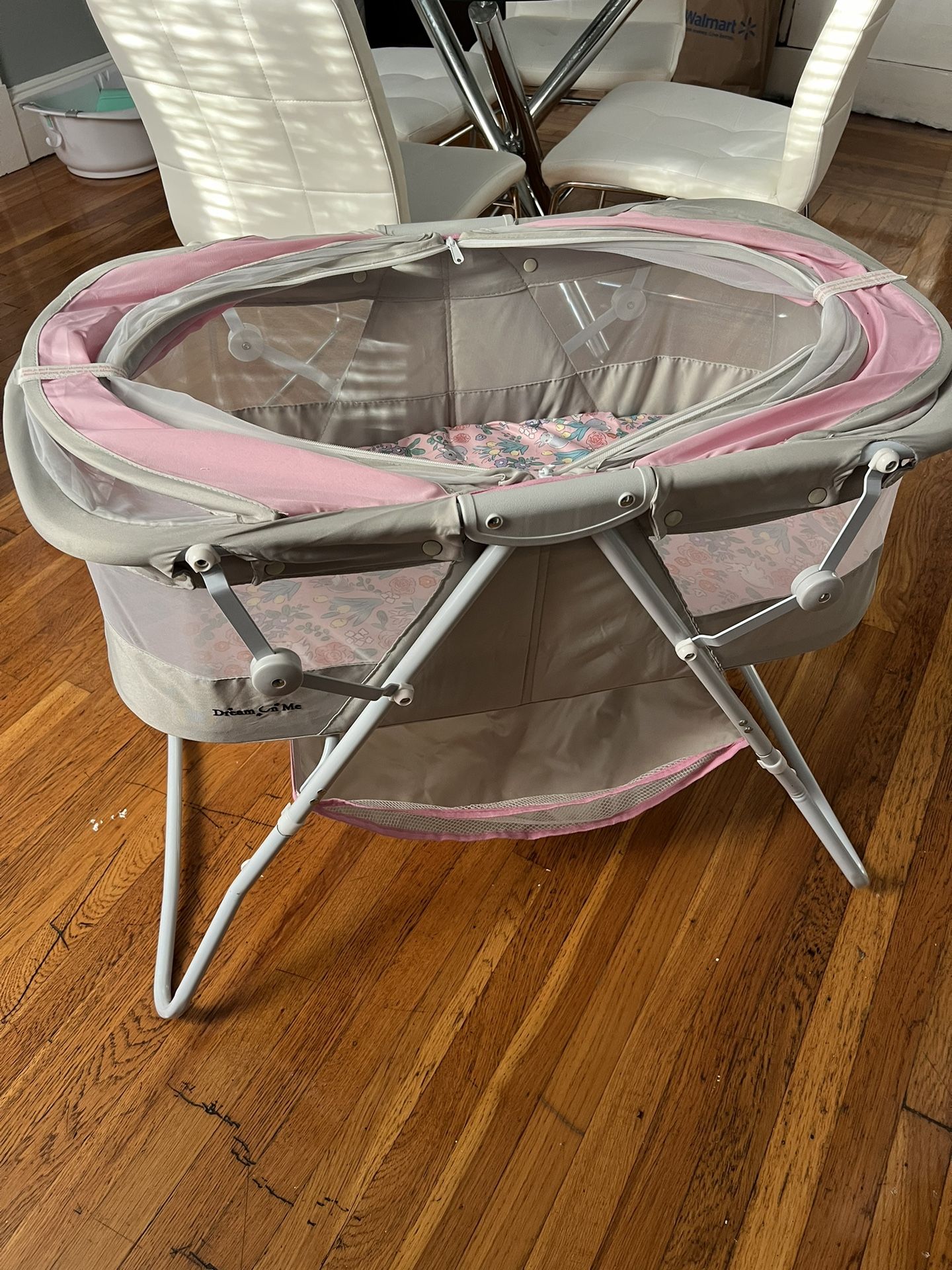 Pink & Grey W/ Canopy Bassinet