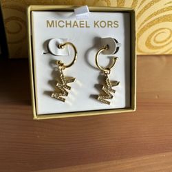 Michael Kors Gold Tone Pave Dangle Earrings