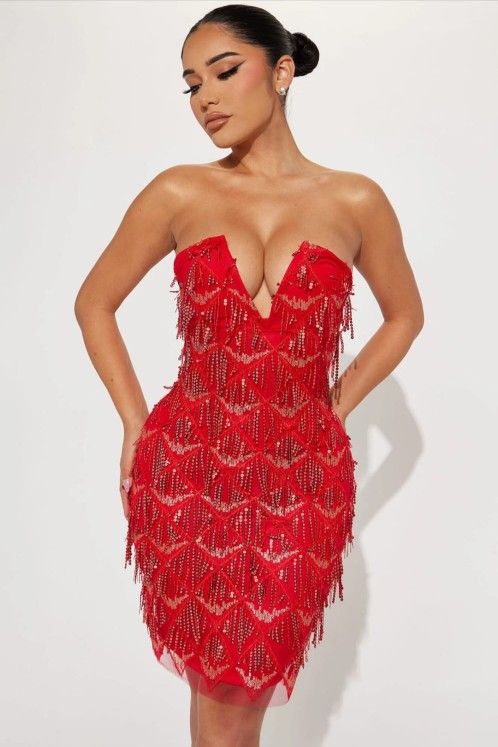 Fashion Nova Sequin Dress - Red (Sz: XS)