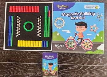 PlayMaty Magnetic Building Rod Set – 100 Pieces – Complete w/ Box & Booklet