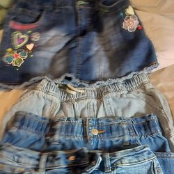 Girls Denim Three Shorts And One Skirt Size 10-12s $2 Each