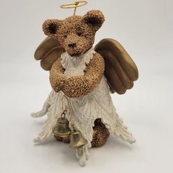 Vtg Kurt Adler Teddy Bear Angel Gold Bells Holiday Figurine Granny Core 4.5"