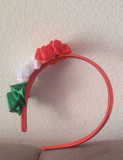Satin Floral Headband Red White Green