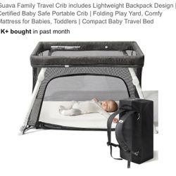 Guava Family Travel Crib. Includes Lightweight Backpack Design. Certified Baby Safe Portable Crib.