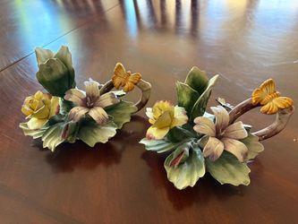 Pair of Vintage Italian Porcelain Capodimonte Candle Holders