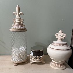 Apothecary Canisters (2) & Candle Holder