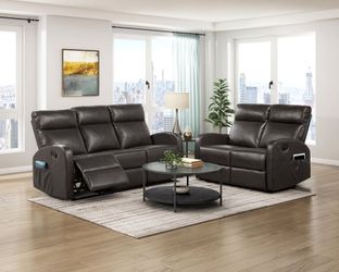 Brown leather Reclining Sofa and Loveseat