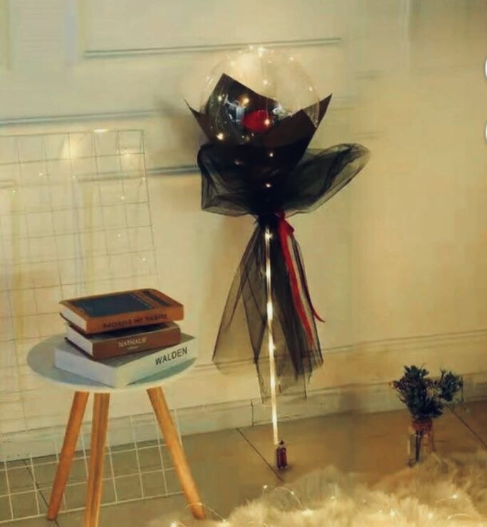 9” LED Plastic Balloon with Red Rose Inside - DIY Kit