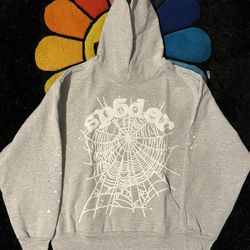 heather grey sp5der hoodie 