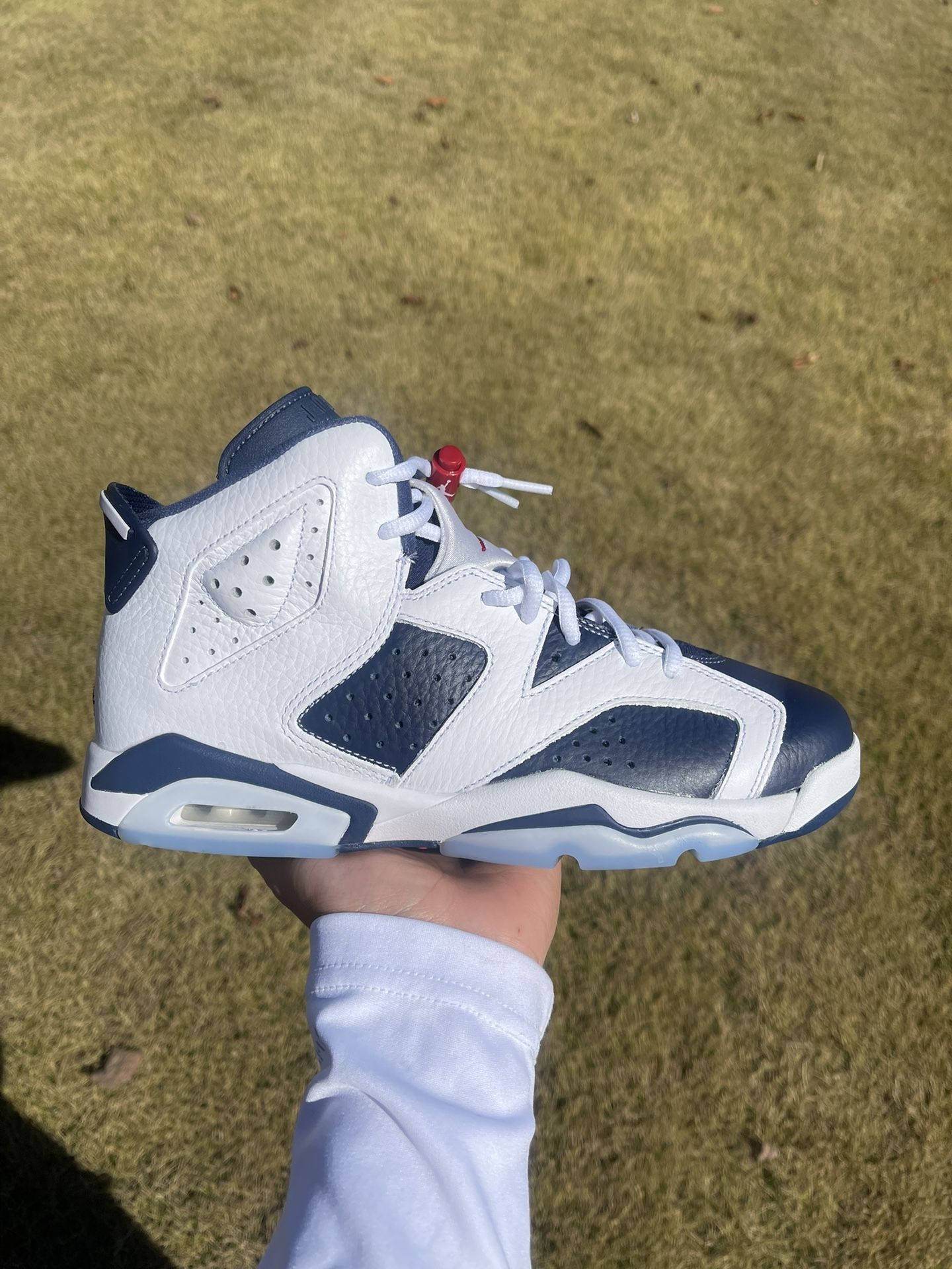 Air Jordan 6 Retro GS 7Y 'Olympic' 2024 Midnight Navy White Sneakers 384665-164