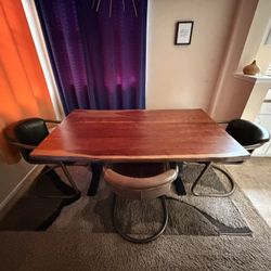 Live edge Wooden Dining Table with Chairs and Bench