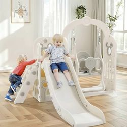 7 in 1 Toddler Slide and Swing Set, Freestanding Kids Large Climber Playset with Basketball Hoop,Storage Space, Baby Indoor Outdoor Playground for Boy