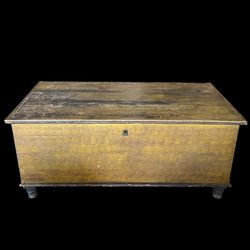 Antique American grain-painted lift-top blanket chest with turned legs.