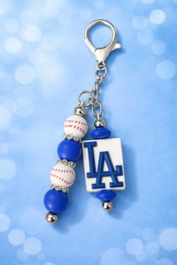 MLB HOMEMADE LOS ANGELES DODGERS BEADED KEYCHAIN BASEBALL