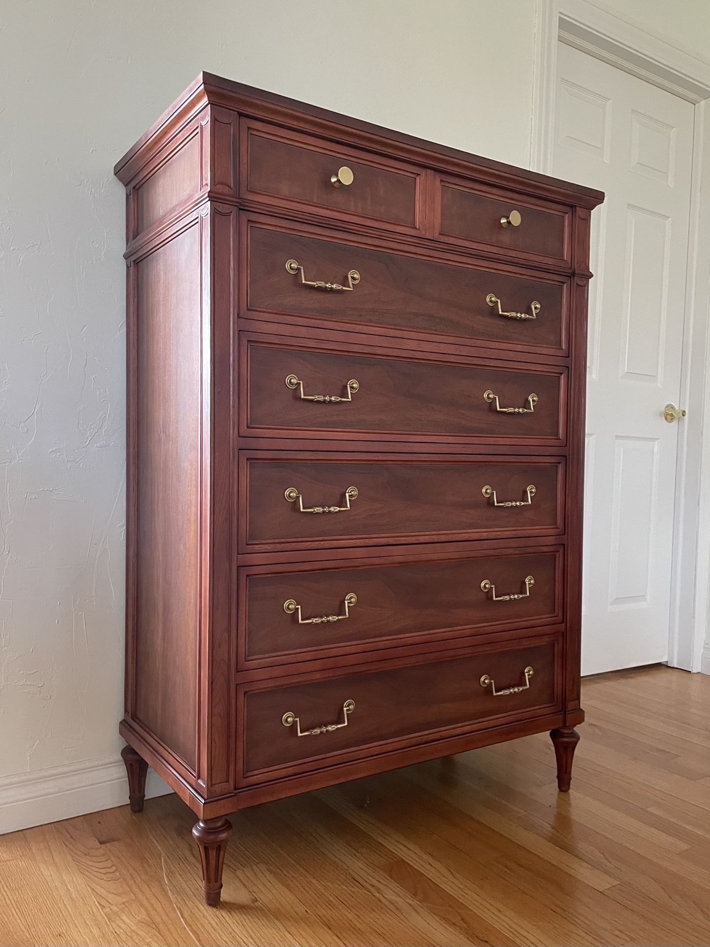 MCM Oak Walnut Dresser – Vintage Henredon Tallboy, Fully Refinished