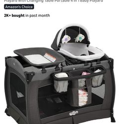 Pamo Babe Pack and Play with Bassinet Baby Playpen Foldable Playard with Changing Table Portable 4 in 1 Baby Playard